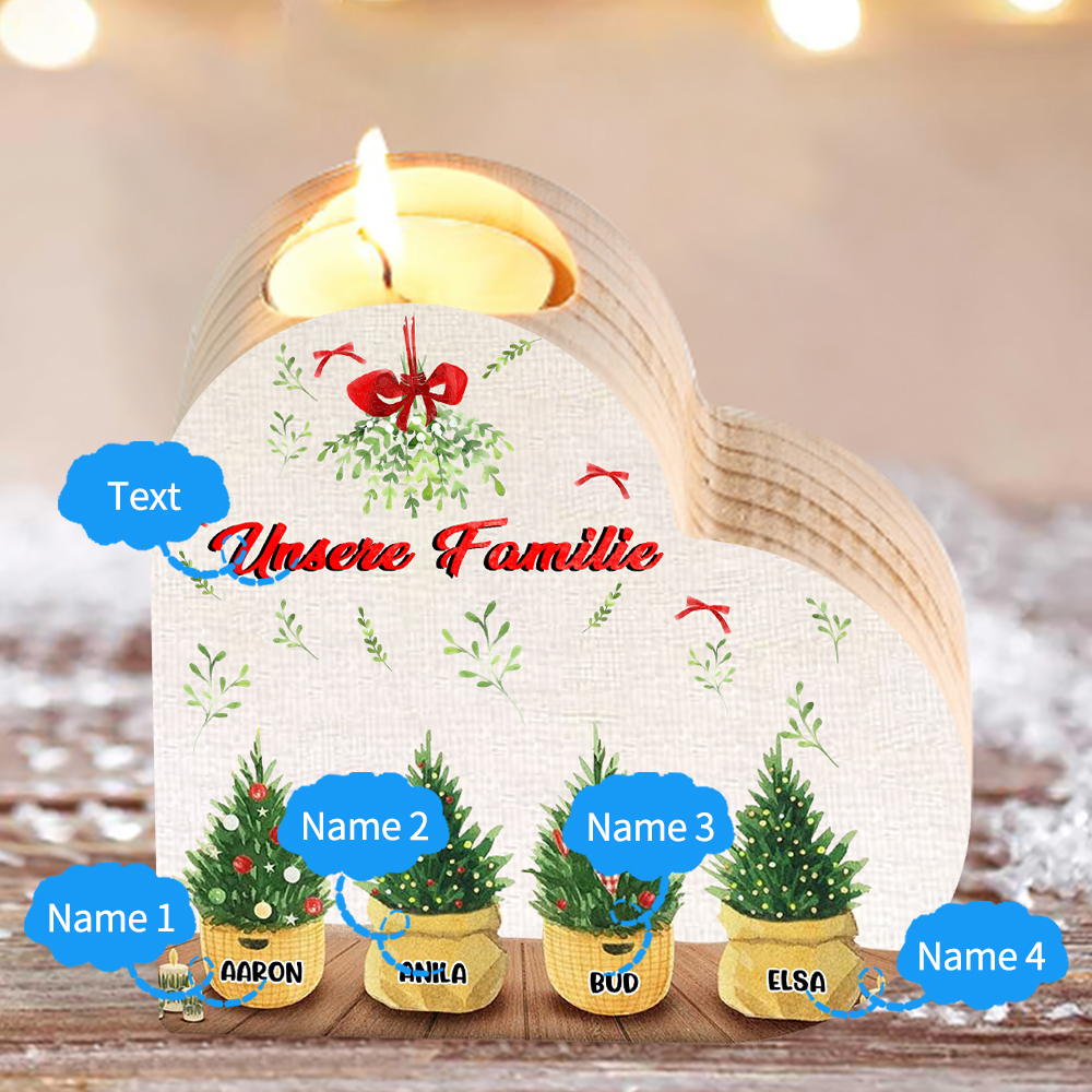 Personalisierte 4 Namen & Text Zimmerpflanze Familie Herzform Kerzenhalter für Großmutter