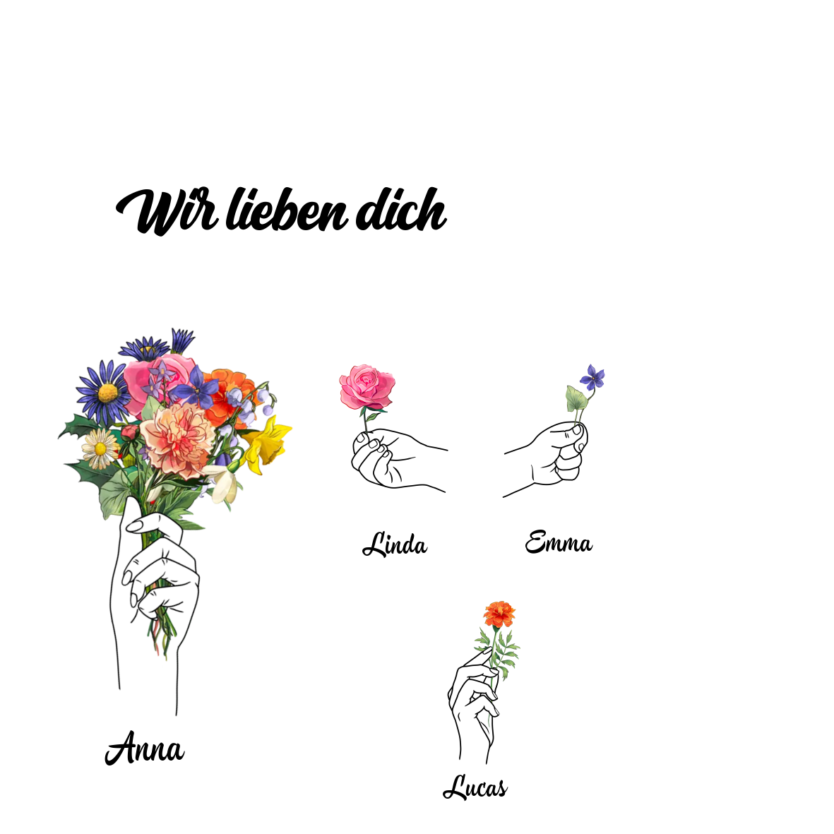 Personalisierte Name & Geburtsblume Herz Acryl-Deko-Schreibtischdekoration für Mama