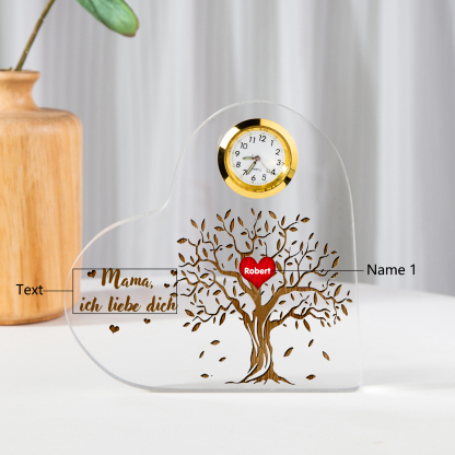 Acryl-Deko mit Uhr-Personalisierter 1 Name & Text Familienbaum Schreibtischdekoration für Familie