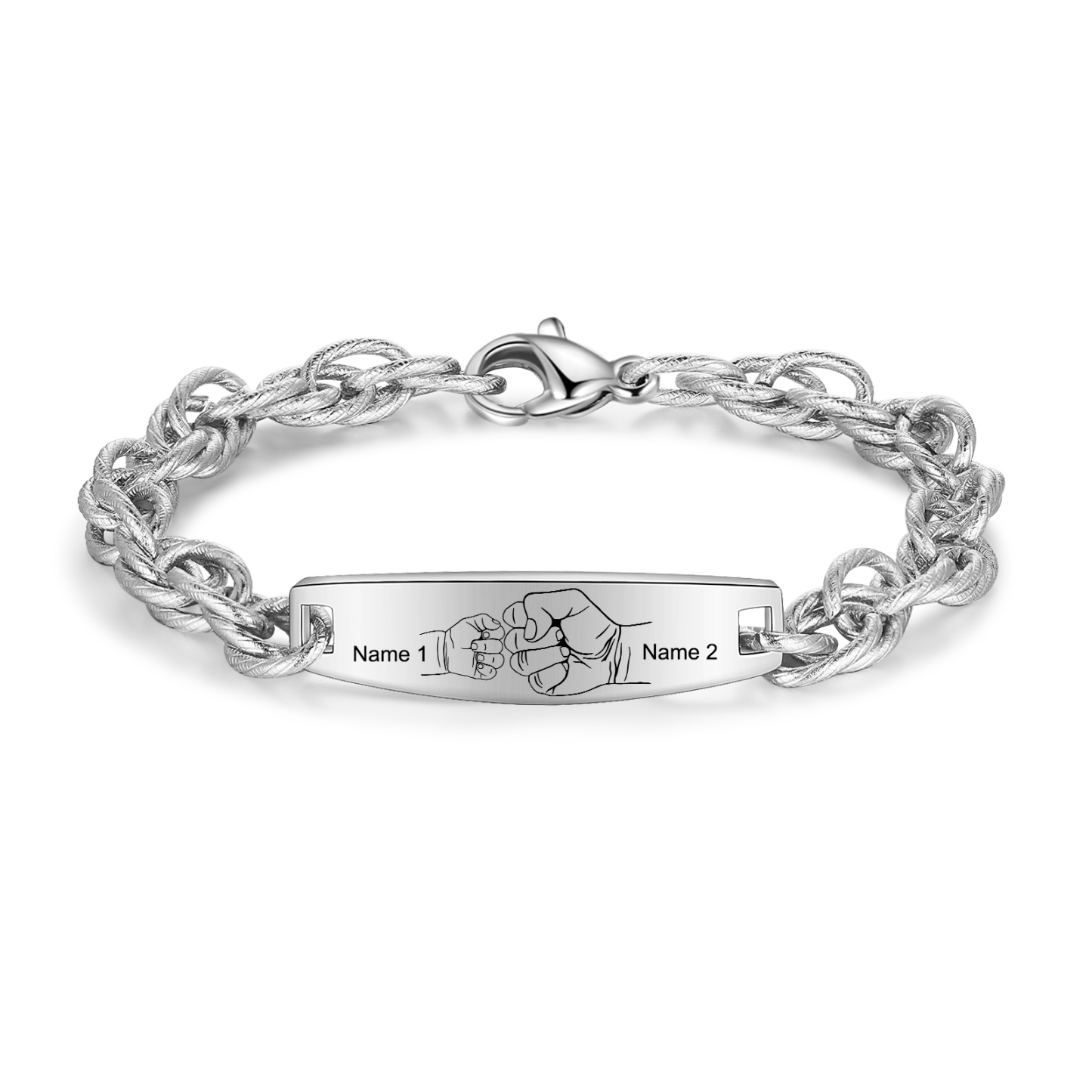 Herren Armband-Personalisiertes 2 Namen Faust Edelstahl Armband 