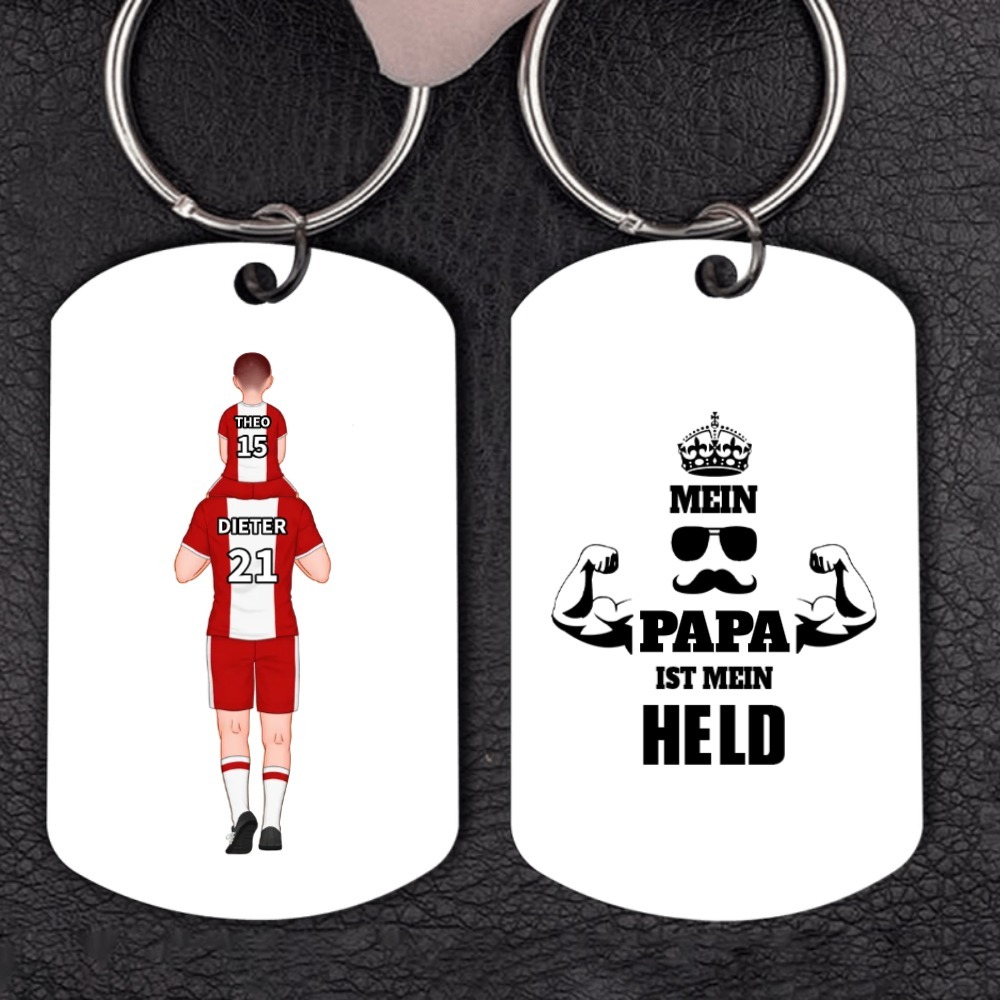 Personalisierbarer 2-4 Namen Schlüsselanhänger-Papa ist Held-Geschenk für Vater