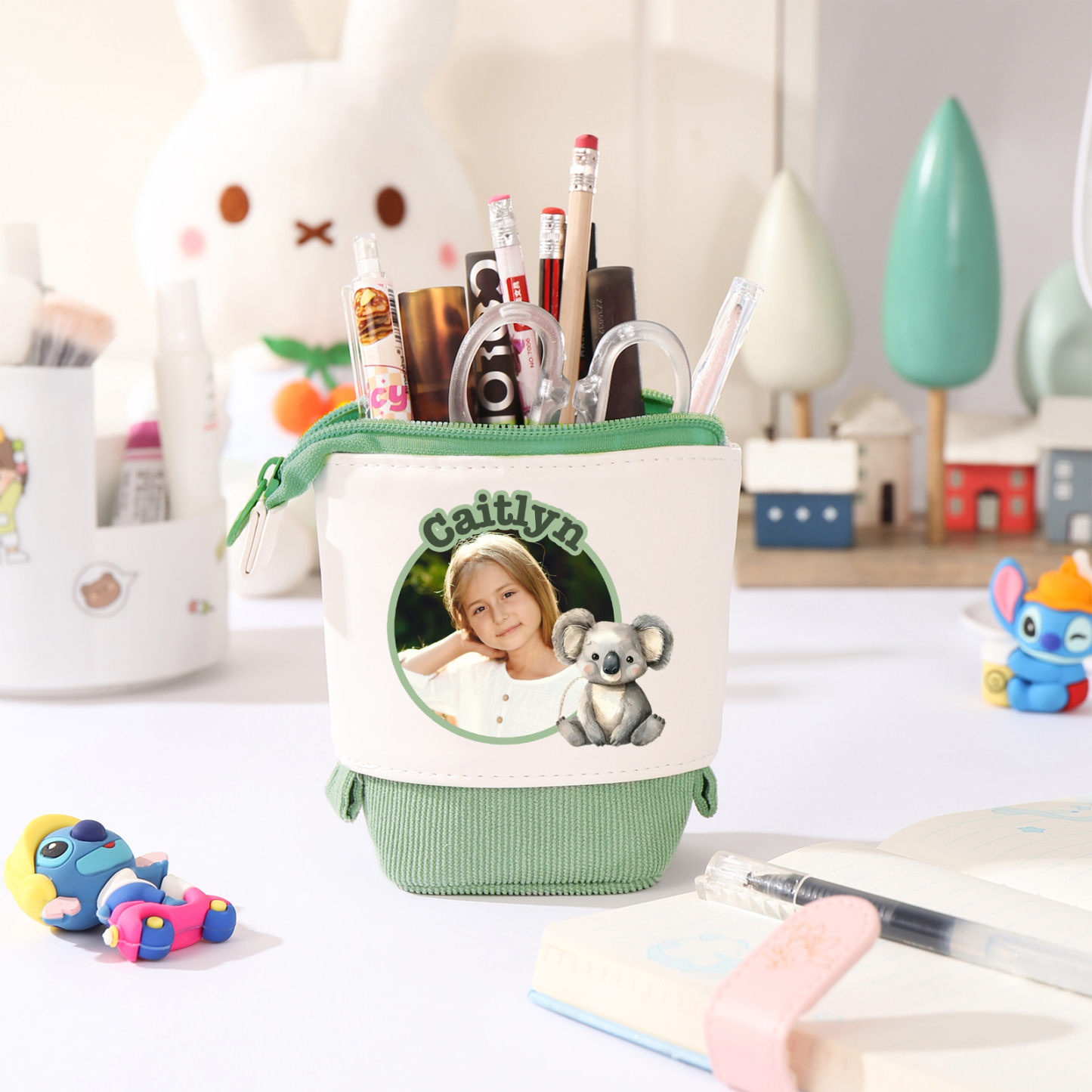 Personalisierter Name & Foto & Tiertyp Leinwand PU-Leder Stifteetui Stifttasche
