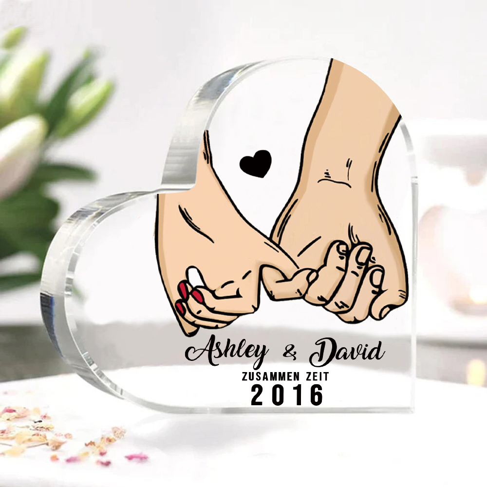 Personalisierte Text & Jahr Acryl-Deko Hand in Hand Schreibtischdekoration für Paar