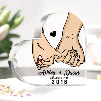 Personalisierte Text & Jahr Acryl-Deko Hand in Hand Schreibtischdekoration für Paar