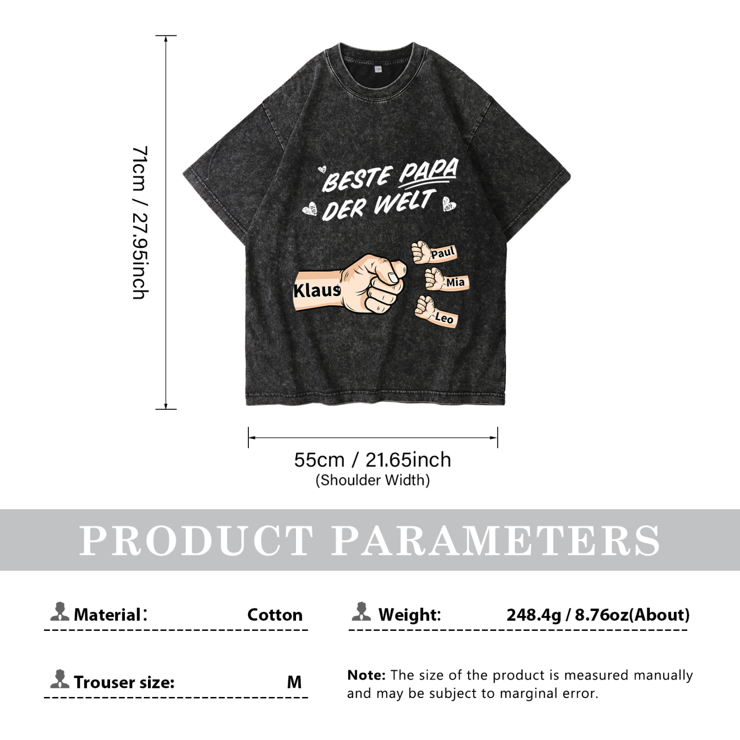 Personalisierte 1-6 Namen Fauststoß Bester Papa der Welt Herren Familie T-Shirt