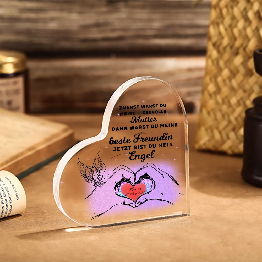 Personalisierter Name & Datum Acryl-Deko-Jetzt bist du mein  Engel-Trauer Schreibtischdekoration für Mutter
