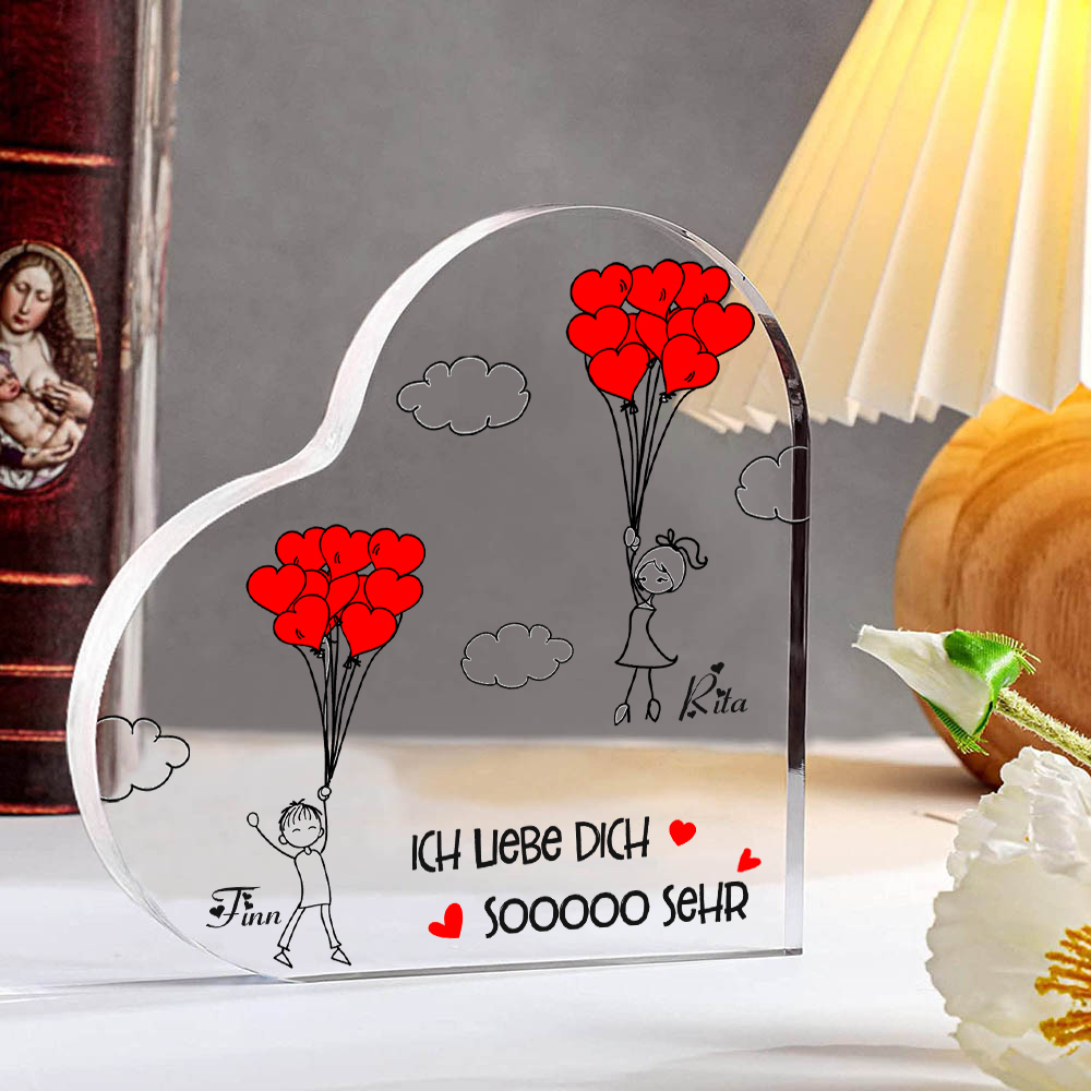 Personalisierte 2 Namen Acryl-Deko-Ich liebe dich sooooo sehr-Schreibtischdekoration für Paar