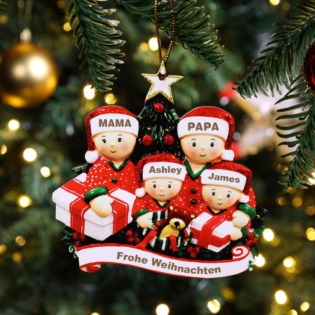 Holz Personalisiertes 4 Namen Text unter dem Weihnachtsbaum Anhänger mit 4 Familienmitgliedern Weihnachtsornament