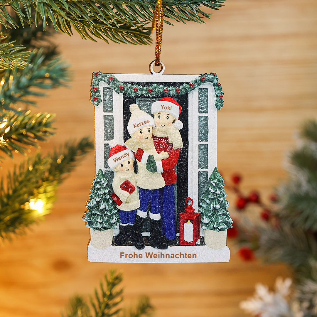 Holz Personalisierte 3 Namen & Text Bauernhof Weihnachtsornament Weihnachtsbaum Anhänger mit 3 Familienmitgliedern