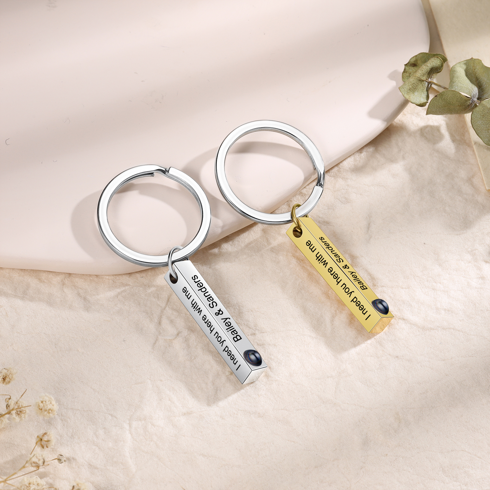 Personalisiertes Foto 4 Texte Projektion Vertikale Bar Schlüsselanhänger