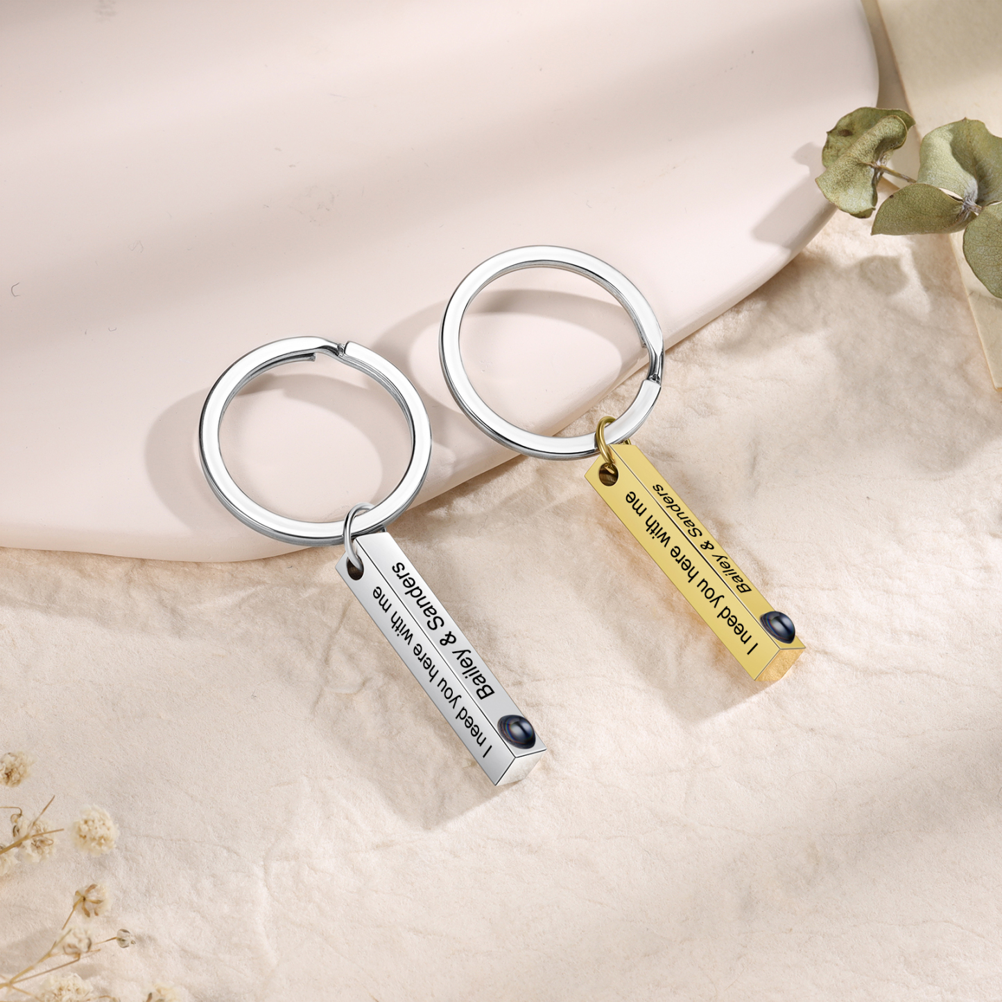 Personalisiertes Foto 4 Texte Projektion Vertikale Bar Schlüsselanhänger