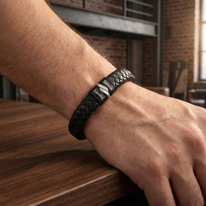 Personalisiertes Herren Lederarmband aus geflochtenem PU-Leder mit 2–5 Namen