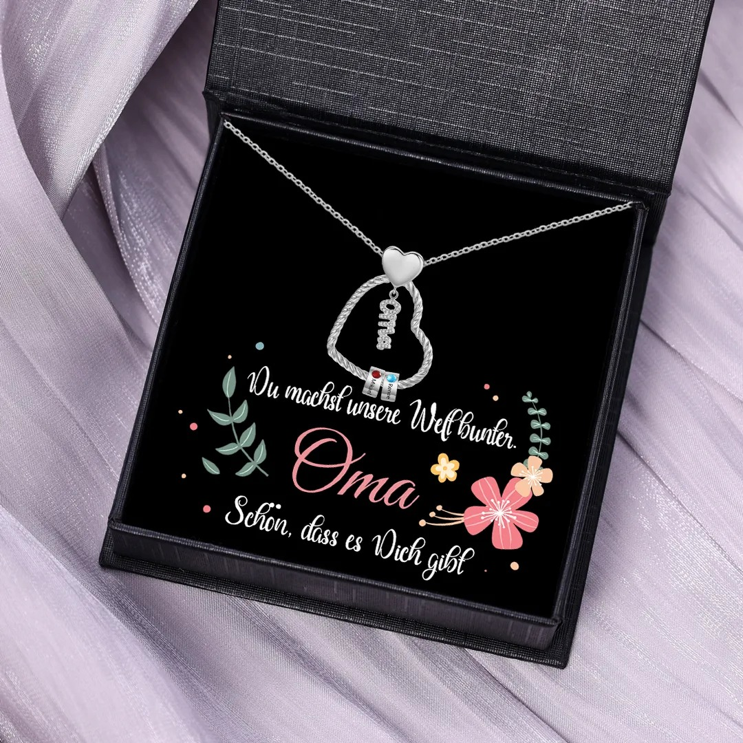 Kettenmachen Personalisierte 2 Namen Herz Halskette mit 2 Geburtssteinen - Du machst meine Well bunter. Oma Schön, dass es Dich gibt - Geschenk mit Nachrichtenkarte 22.99