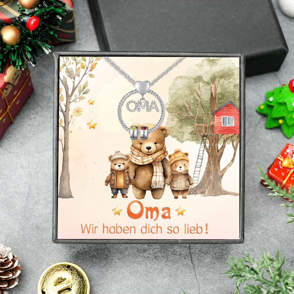 Personalisierte 2 Namen Gravur "OMA" Halskette mit 2 Geburtssteinen-Oma wir haben dich so lieb-Geschenk mit Nachrichtenkarte