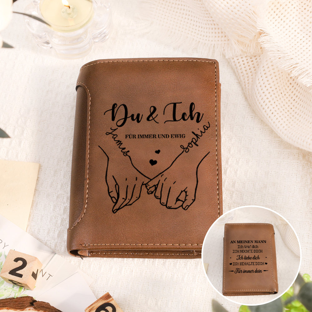 Personalisierte „Du & Ich FÜR IMMER UND EWIG“-Lederbrieftasche – ein praktisches, romantisches Geschenk für Männer oder Frauen zum Geburtstag oder zum Valentinstag – Kettenmachen