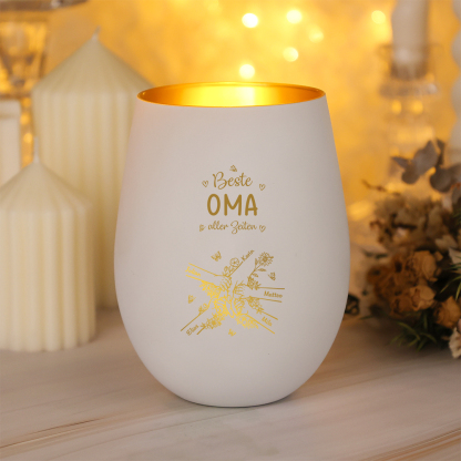 Personalisierter Kerzenhalter aus Glas „Beste Mama/Oma aller Zeiten“, händchenhaltende Figuren mit 2–7 Kindern, mit Enkelnamen – Muttertags- und Geburtstagsgeschenk für Oma/Mama | Kettenmachen