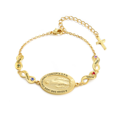 Jungfrau-Maria-Armband mit 1 bis 5 Geburtssteinen und Namen, Geschenk zum Marienmonat Mai für Mama | Kettenmachen