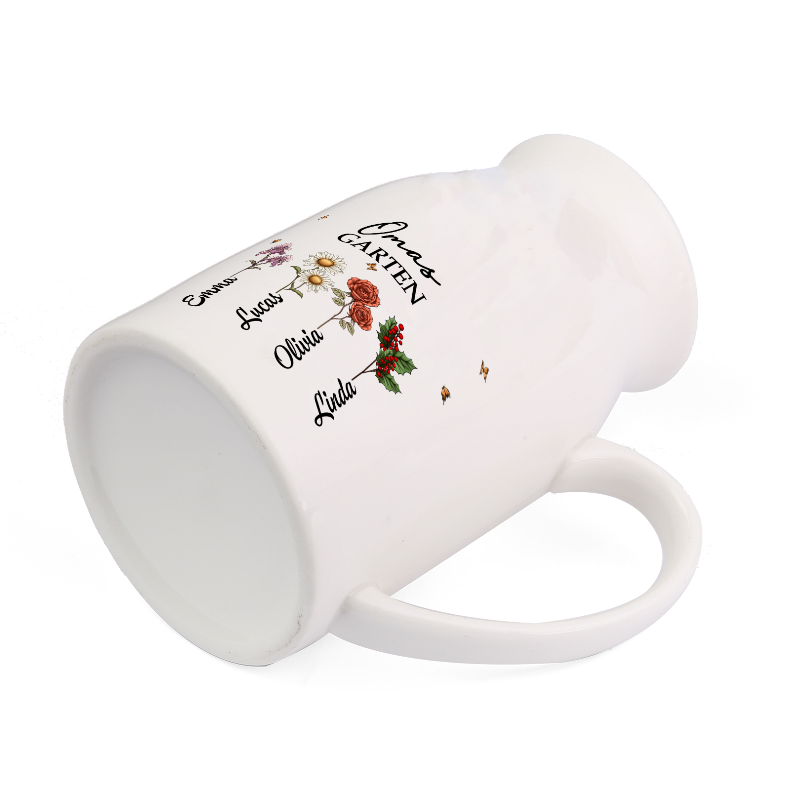 Personalisierte 2-8 Namen & Geburtsblumen- Gießvase mit Henkel Mama Vase-Pefektes Geschenk für Mama/Oma