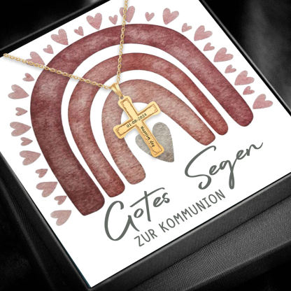 Personalisierter 1 Text & 1 Datum Kommunion Kreuz Golde Halskette- Gottes Segen zur Kommunion- Geschenk mit Nachrichtenkarte
