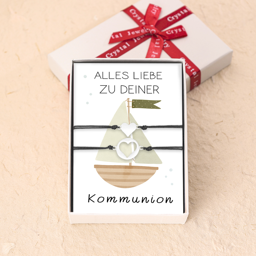 Herz Armbänder Set- Alles Liebe zu deiner Kommunion- Geschenk mit Nachrichtenkarte