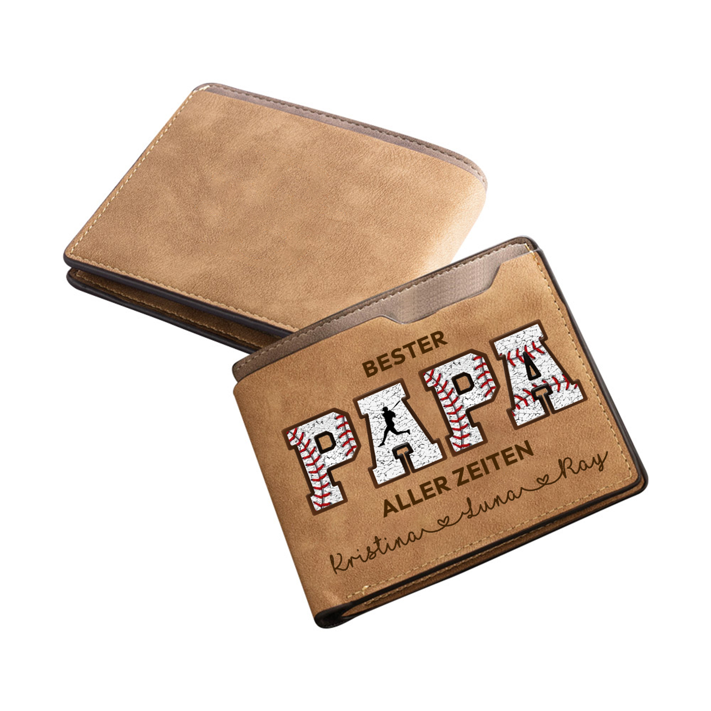 Herren Personalisierte 1-8 Namen- Leder Geldbörse- Bester PAPA aller Zeiten- Geschenk für Papa zum Vatertag