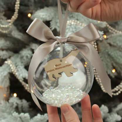 Personalisierte Weihnachtskugel mit Gravur Christbaumanhänger mit Bären-Motiv und Satinschleife