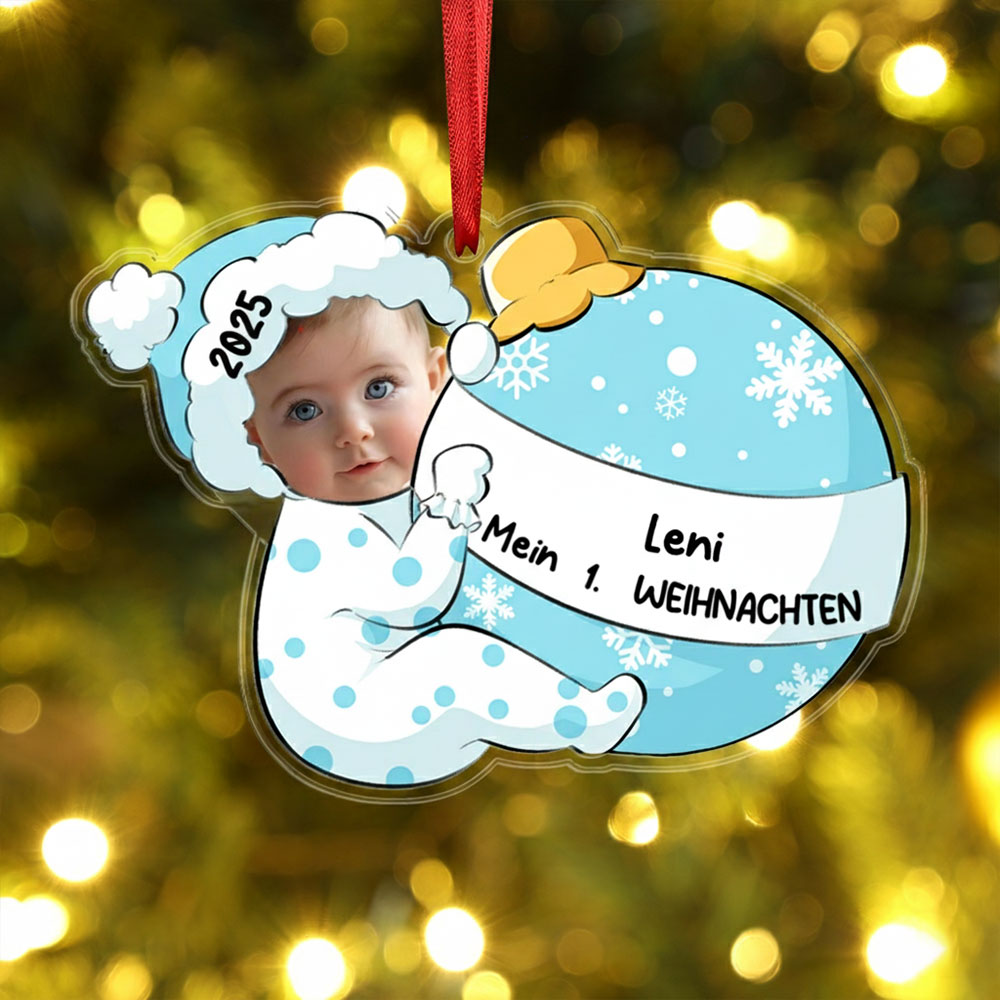 Acryl Weihnachtsornament – Personalisierter 1 Name & Foto & Jahr & Ordinalzahl Baby Weihnachtsanhänger
