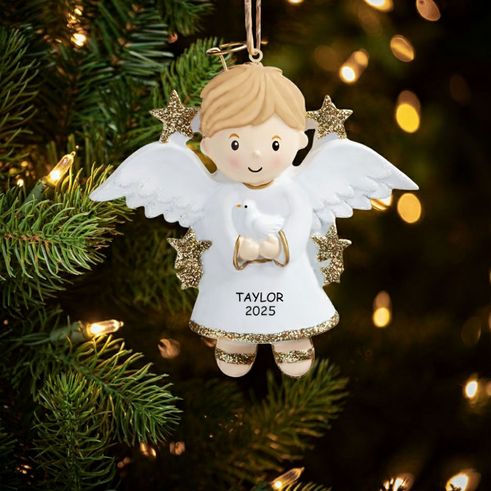 Holz Weihnachtsornament-Personalisierter Name & Jahr Engel Baby Ornament Schutzengel