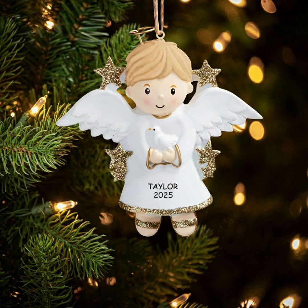 Holz Weihnachtsornament-Personalisierter Name & Jahr Engel Baby Ornament Schutzengel