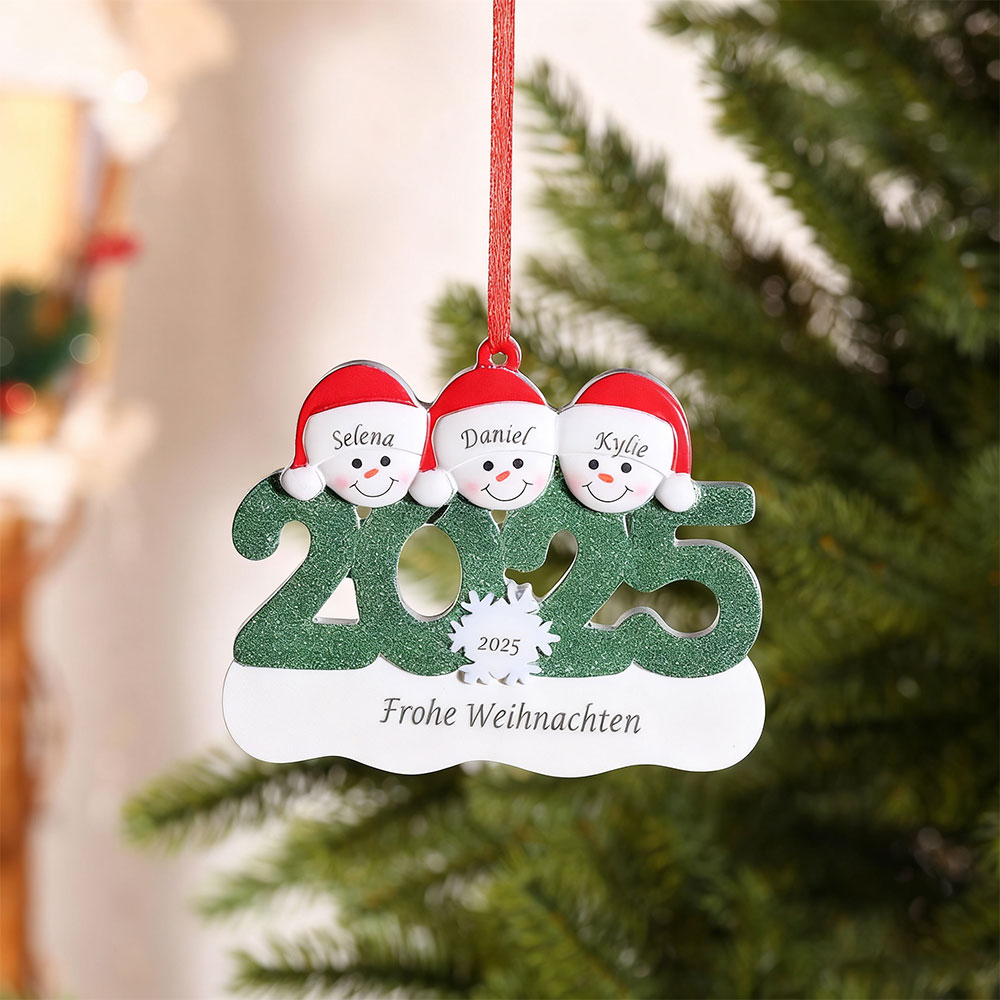 2025 Schneemann Schneeflocke Weihnachtsanhänger personalisierte — "Frohe Weihnachten"