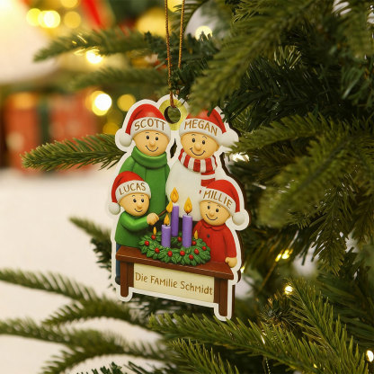 Personalisierter Christbaumanhänger Adventskranz für Familie – Weihnachtsgeschenk mit 4 Namen