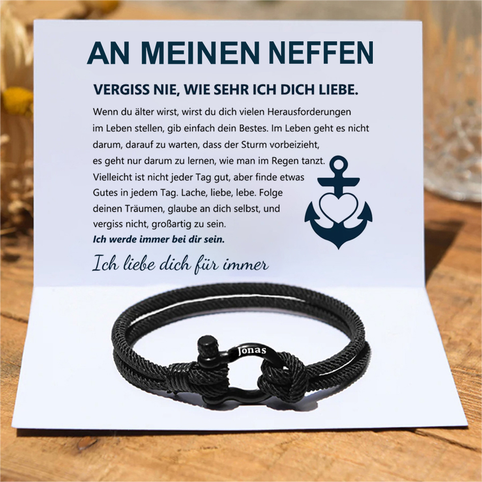 Personalisierbares 1 Name Handseil Armband-An meinen Neffe Ich werde immer bei dir sein-Geschenk mit Nachrichtenkarte