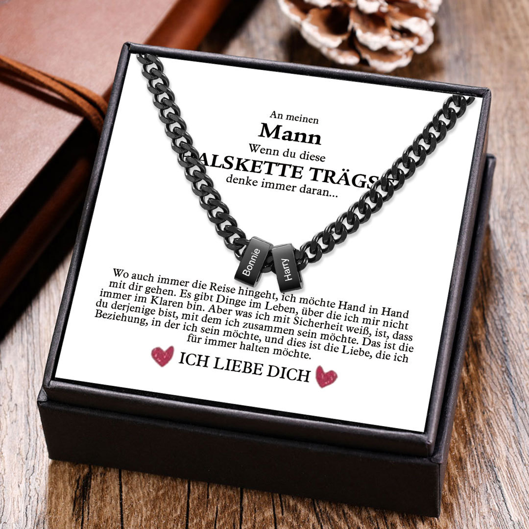 Herren-Halskette mit Namensperlen personalisiert – Geschenk für meinen Mann Valentinstag inklusive Kartenset
