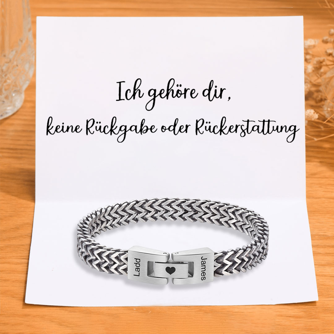 Personalisiertes Herren-Armband mit kubanischer Gliederkette aus Edelstahl mit Namen Paar-Kartenset