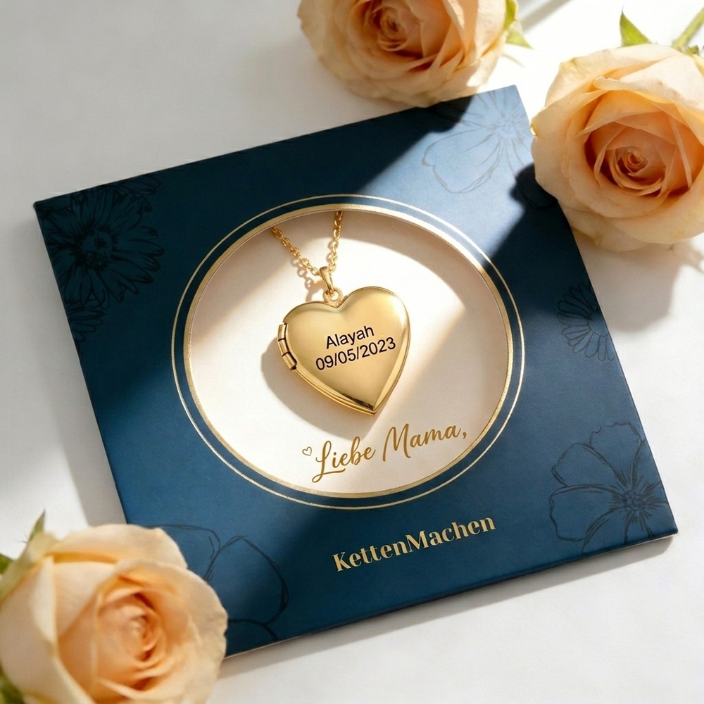 Personalisierte 2 Fotos & Name & Datum Herz Halskette 