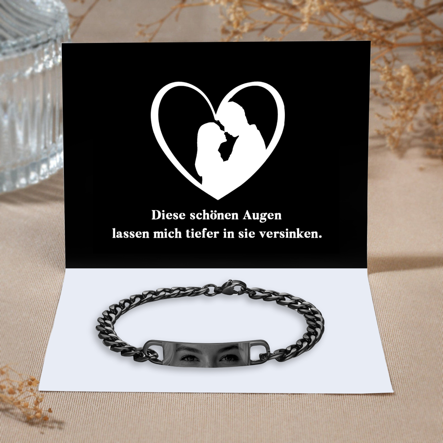 Herren Personalisiertes Foto Armband-Diese schönen Augen lassen mich tiefer in sie versinken-Geschenk mit Nachrichtenkarte