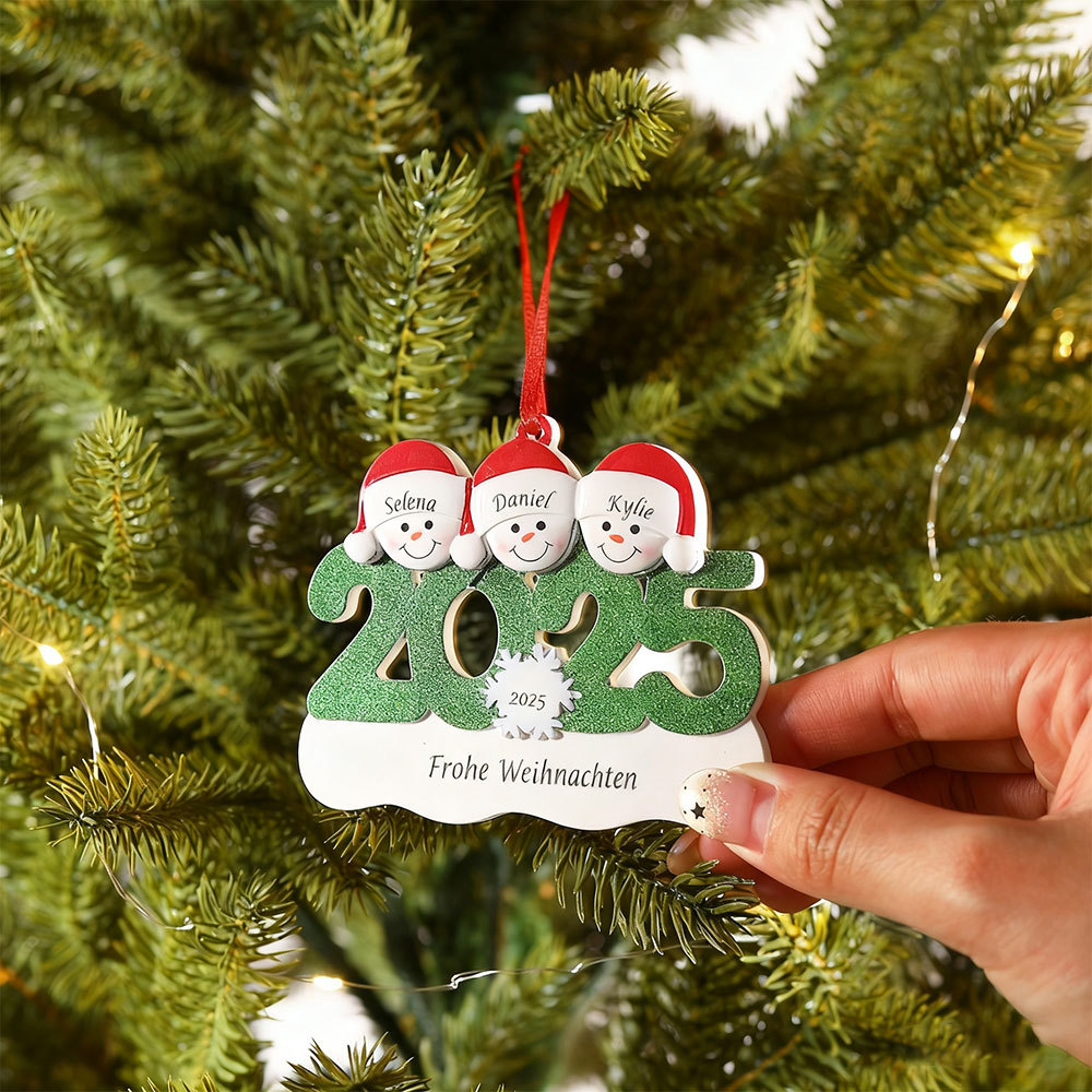 2025 Schneemann Schneeflocke Weihnachtsanhänger personalisierte — "Frohe Weihnachten"