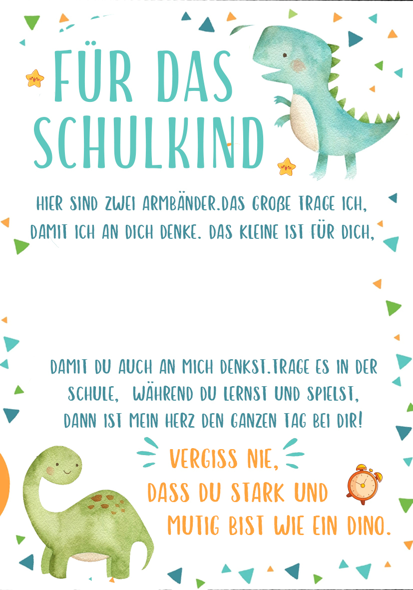 Dinos Armbänder Set mit 2 Ketten Für das Schulkind Vergesst nie, dass du stark und mutig bist wie ein Dino Schulanfang Geschenk mit Nachrichtenkarte