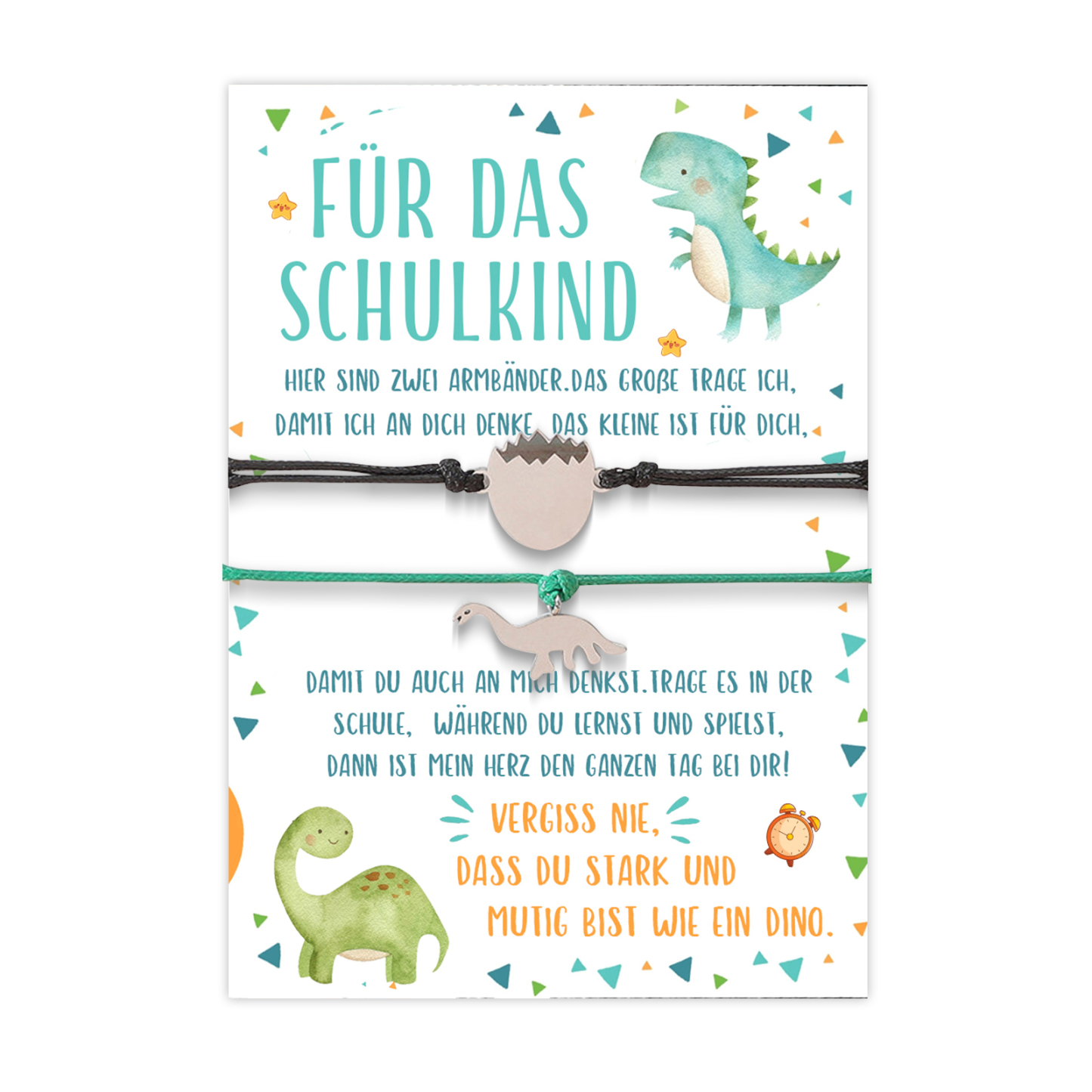 Dinos Armbänder Set mit 2 Ketten Für das Schulkind Vergesst nie, dass du stark und mutig bist wie ein Dino Schulanfang Geschenk mit Nachrichtenkarte