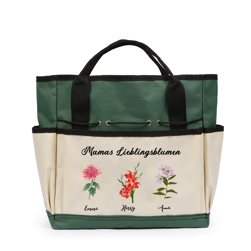 Personalisierte 2-8 Namen & Geburtsblumen & Text Gartentasche Familie große kapazität Gartentasche für Gartenwerkzeug nähen