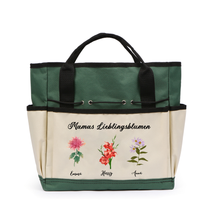 Personalisierte 2-8 Namen & Geburtsblumen & Text Gartentasche Familie große kapazität Gartentasche für Gartenwerkzeug nähen