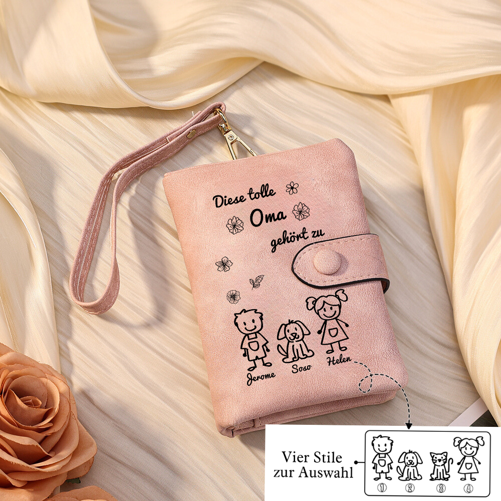 Personalisierte 3 Namen & Muster PU-Leder Portemonnaie -Diese tolle Oma gehört zu- Geldbörse für Oma Großmutter