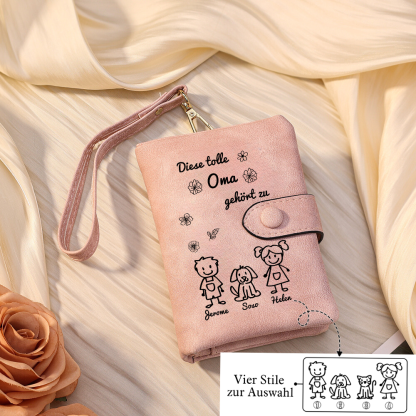 Personalisierte 3 Namen & Muster PU-Leder Portemonnaie -Diese tolle Oma gehört zu- Geldbörse für Oma Großmutter