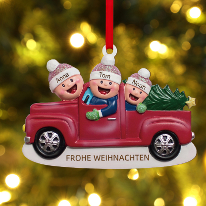 Personalisierter 2-6 Namen & Text Weihnachtsornament – Familien-Holzanhänger im Auto
