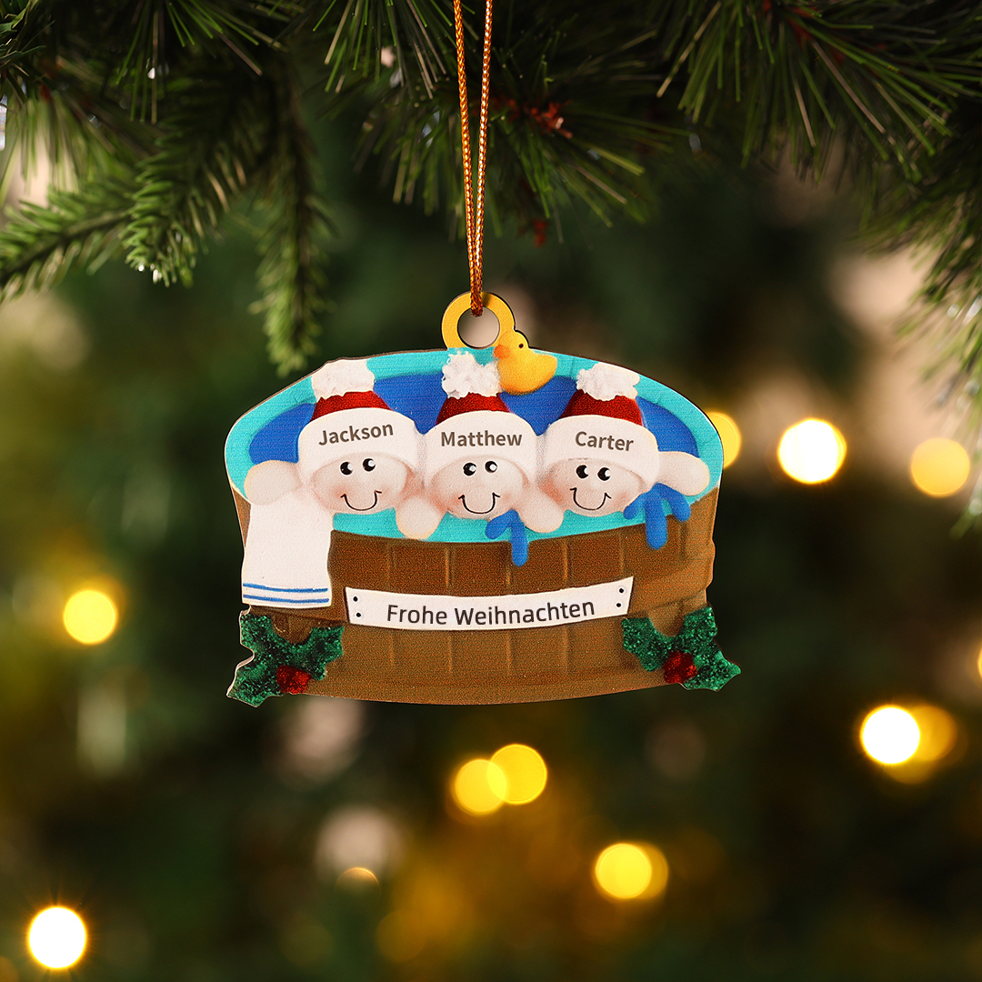 Personalisierter 2-6 Namen & Text Weihnachtsornament – Holzanhänger im Whirlpool Design