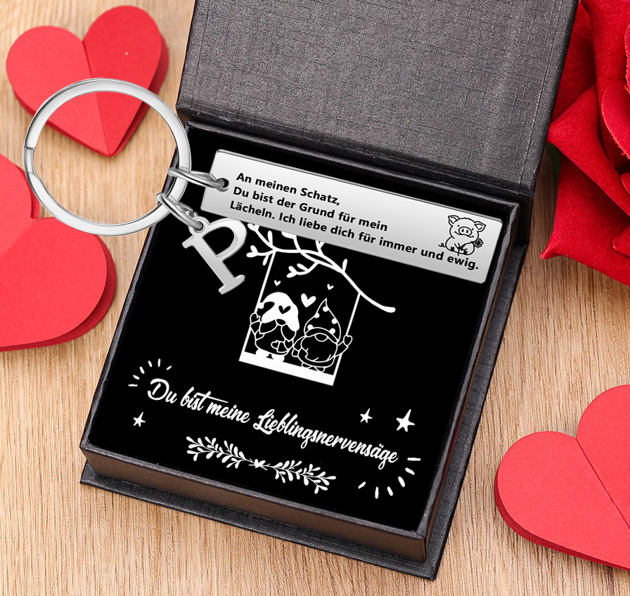 Personalisierter Buchstabe & Text Edelstahl Schlüsselanhänger – Du bist meine Lieblingsnervensäge – Geschenk mit Nachrichtenkarte für Paar