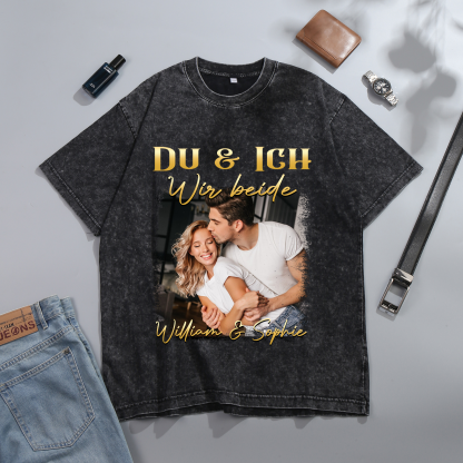 Personalisierte 2 Namen & Foto Liebespaar Schwarz Partner T-Shirts Zeige deine Liebe mit Stil