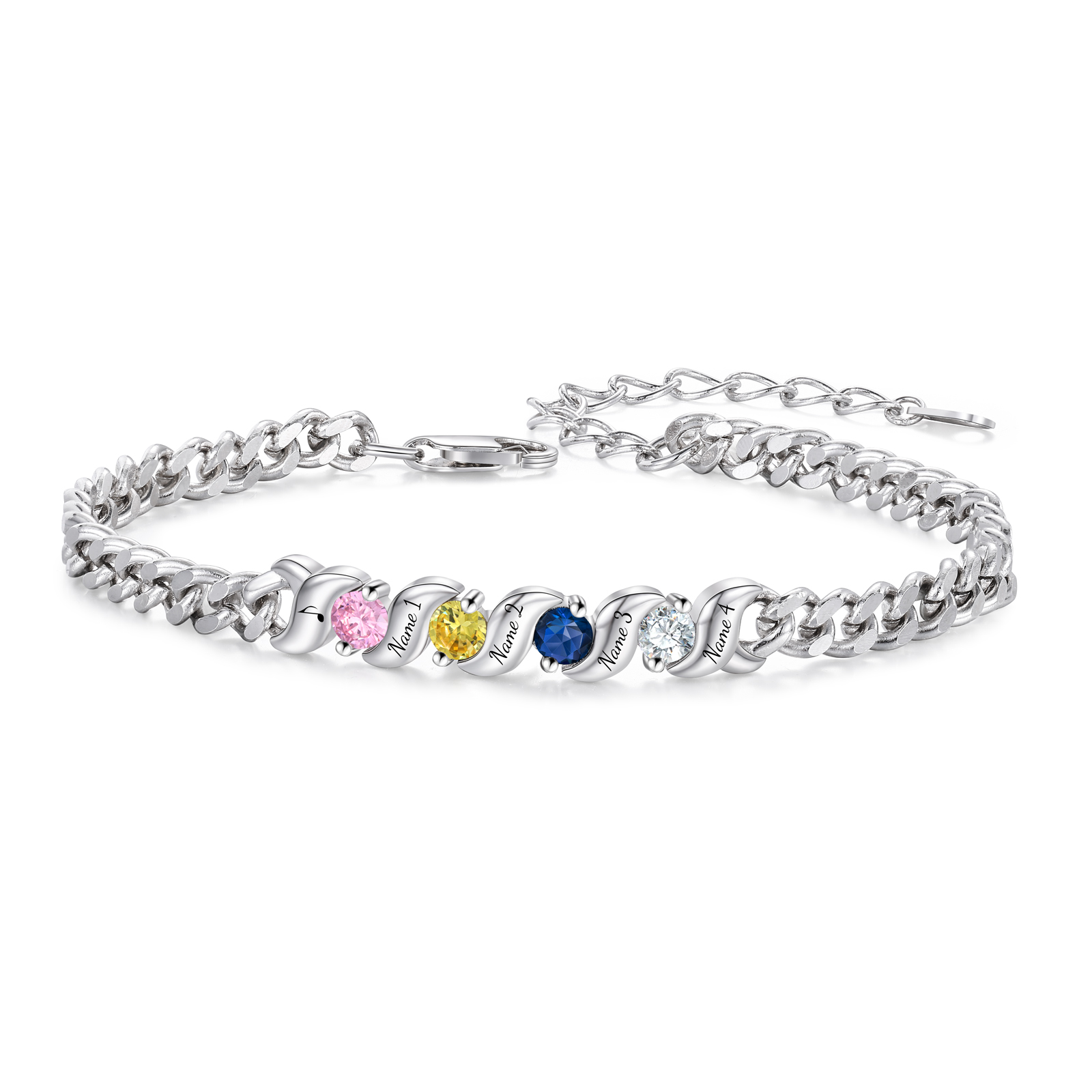 Personalisiertes Cuban Link Armband mit 1–5 Namen und Geburtssteinen