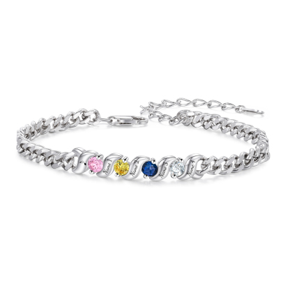 Personalisiertes Cuban Link Armband mit 1–5 Namen und Geburtssteinen