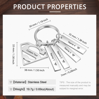 Personalisierbarer Text & 4 Namen Opa werden geschaffen weil Enkelkinder warhe Helden brauchen Schlüsselanhänger-Geschenk mit Nachrichtenkarte